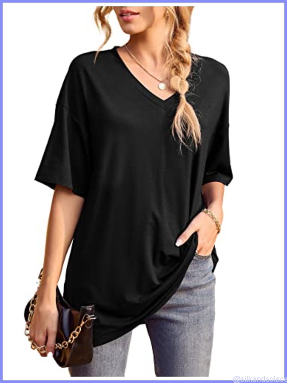 Womens Dolman V Neck Short Sleeve Tunic Tee Casual Summer Top